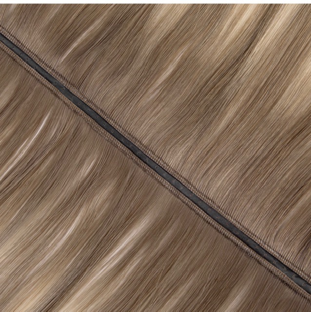 Synthetic hair extensions in a sleek, straight style, showcasing a rich brown color with a subtle shine, ideal for enhancing hairstyles.